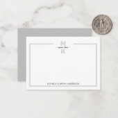 カップル白黒エレガントシンプルモノグラム ノートカード (正面/裏面インサイチュ)