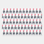 カップル皇帝ペンギンハートバレンタインデー ラッピングペーパーシート (正面3)
