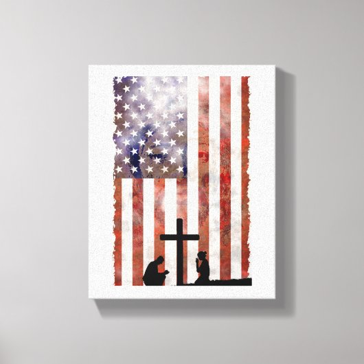 カップル祈はクロスにいる。フラグ、イエスの背景 キャンバスプリント (正面)