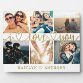 カップル私はあなたを愛するフォトコラージュ金ゴールドスクリプトハート フォトプラーク (正面)