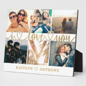 カップル私はあなたを愛するフォトコラージュ金ゴールドスクリプトハート フォトプラーク (側面)