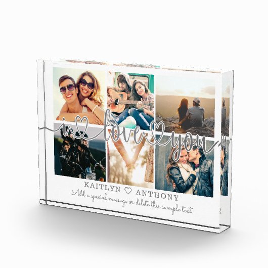 カップル私はあなたを愛するフォトコラージュ銀灰色のスクリプト フォトブロック (右)