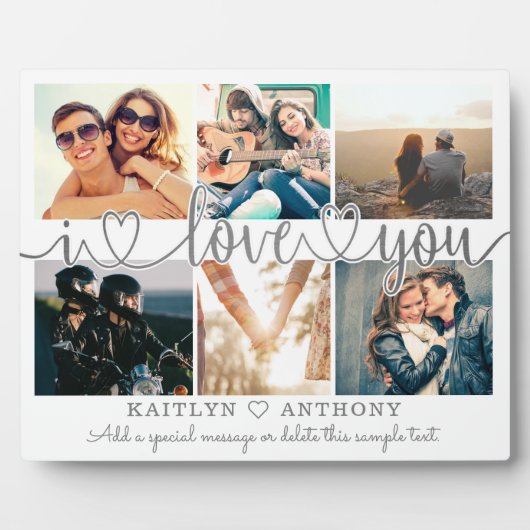 カップル私はあなたを愛するフォトコラージュ銀灰色のスクリプト フォトプラーク (正面)