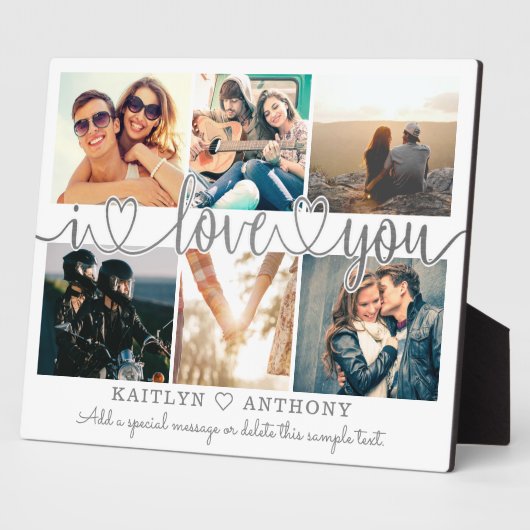 カップル私はあなたを愛するフォトコラージュ銀灰色のスクリプト フォトプラーク (側面)