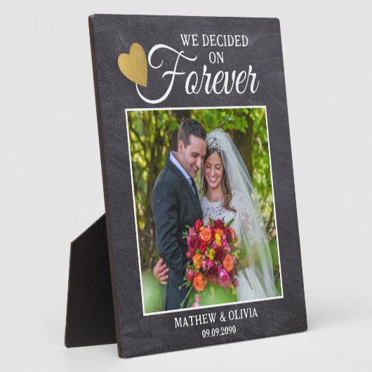 カップル素朴の写真結婚金ゴールドハートChalkboard フォトプラーク (側面)