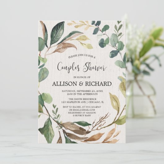 カップル素朴の赤ん坊のシャワー男女兼用緑 招待状 (スタンド正面)