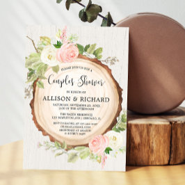 カップル素朴女の子の赤ちゃんシャワー、赤面ピンクのフローラ 招待状