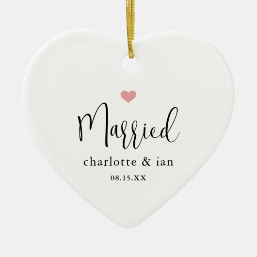 カップル結婚したの写真結婚記念の写真 セラミックオーナメント (正面)