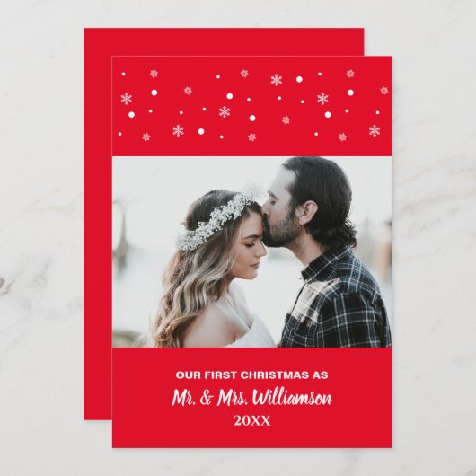 カップル結婚したの初めてのクリスマスのカスタム写真 シーズンカード (正面/裏面)