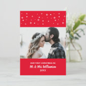カップル結婚したの初めてのクリスマスのカスタム写真 シーズンカード (スタンド正面)