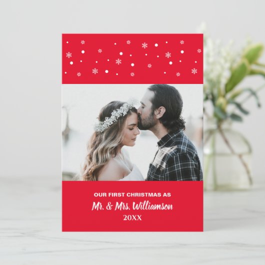 カップル結婚したの初めてのクリスマスのカスタム写真 シーズンカード (スタンド正面)