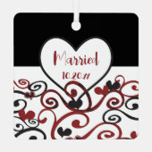 カップル結婚したデート新しい愛渦巻形ののハート メタルオーナメント (裏面)