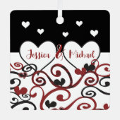 カップル結婚したデート新しい愛渦巻形ののハート メタルオーナメント (正面)