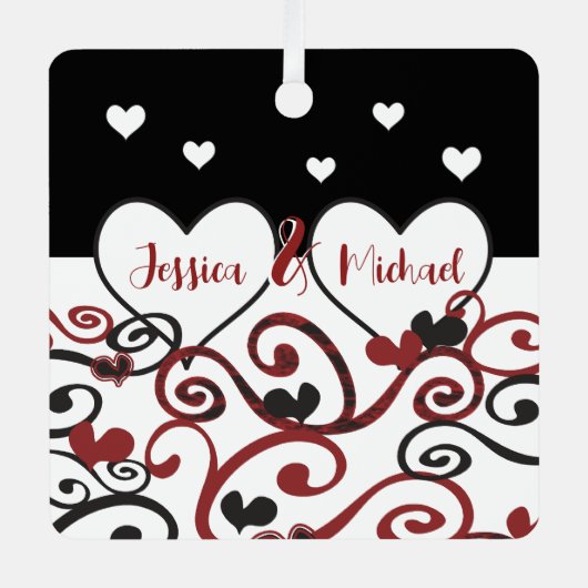 カップル結婚したデート新しい愛渦巻形ののハート メタルオーナメント (正面)