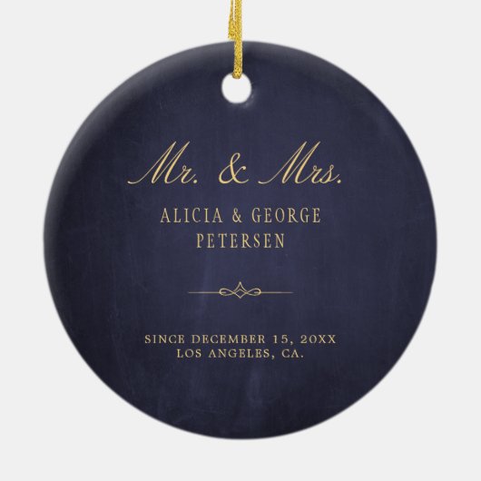 カップル結婚したフォト初めてのクリスマスエレガント セラミックオーナメント (裏面)