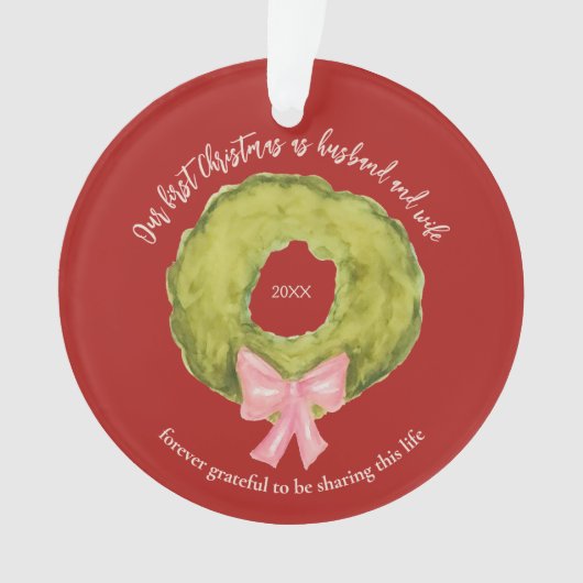 カップル結婚した初めてのクリスマス赤い緑 オーナメント (正面)