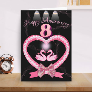 カップル結婚のための8周年記念ピンクハートボウ カード