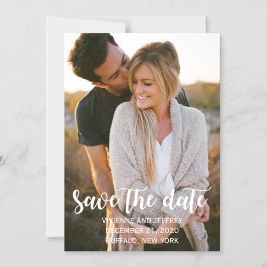 カップル結婚の写真が日付を救う マグネット招待状 (正面)