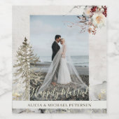 カップル結婚の写真のモダンスクリプエレガントト冬 ワインラベル (シングルラベル)