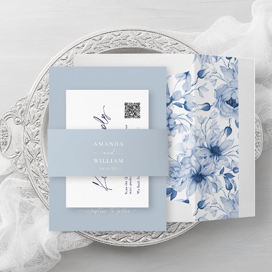 カップル結婚の名前とダスティブルーのベリーバンド 招待状ベリーバンド