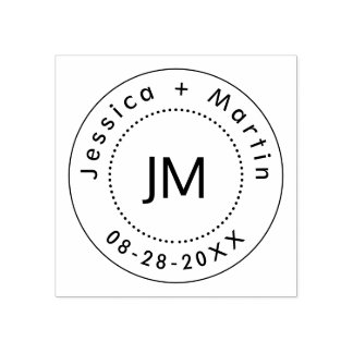 カップル結婚の名前と日付とモノグラムのロゴ ラバースタンプ