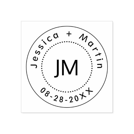 カップル結婚の名前と日付とモノグラムのロゴ ラバースタンプ (インプリント)