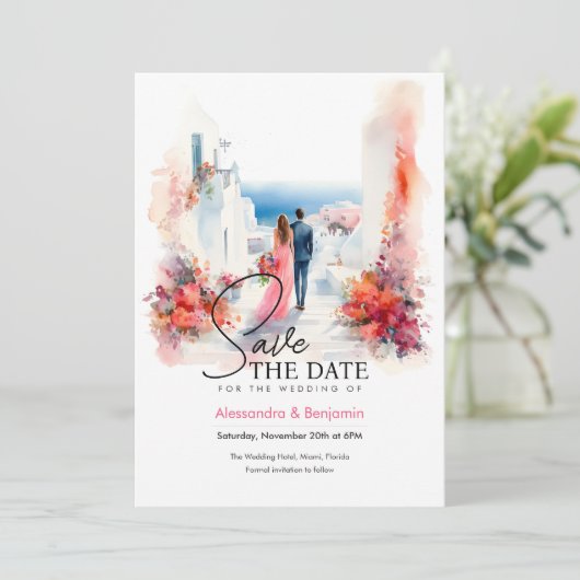 カップル結婚の |ギリシャ語テーマ |日付の保存 招待状 (スタンド正面)