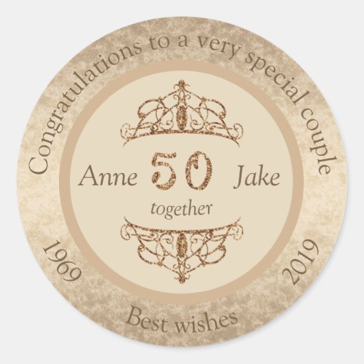 カップル結婚コングラート50周年記念品 ラウンドシール (正面)