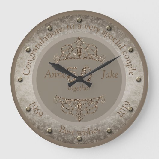 カップル結婚コングラート50周年記念品 ラージ壁時計 (正面)