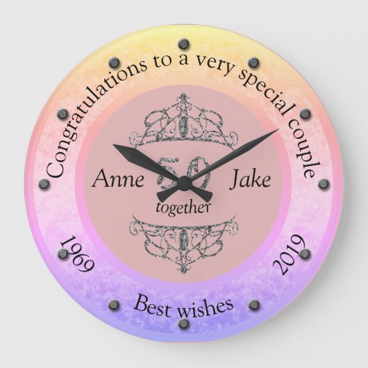 カップル結婚コングラート50周年記念品 ラージ壁時計 (正面)