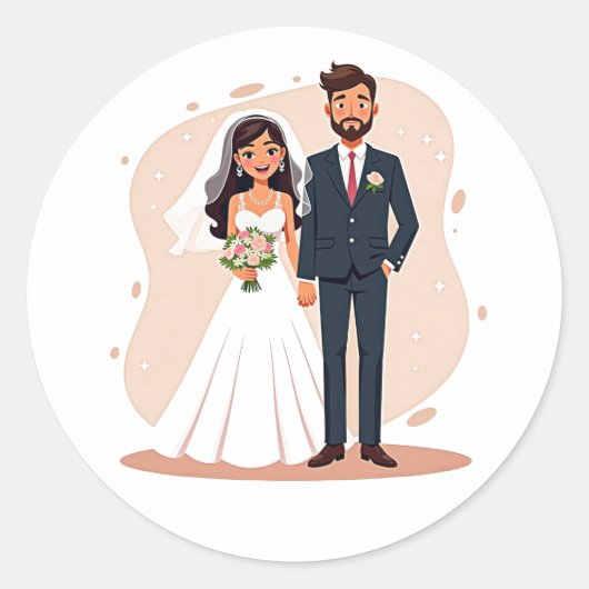 カップル結婚ステッカー ラウンドシール (正面)
