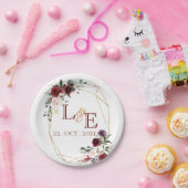 カップル結婚モノグラムフローラ ペーパープレート (パーティー)