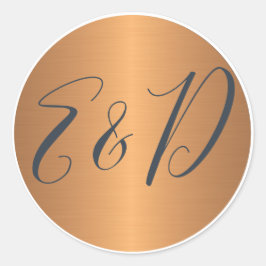 カップル結婚モノグラム名イニシャル金ゴールドネイビー ラウンドシール