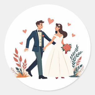 カップル結婚ロマンスステッカー ラウンドシール