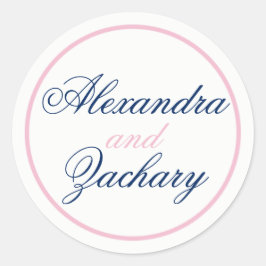 カップル結婚式の引き出物/ウェルカムバッグステッカー – ネイビー/ピンク ラウンドシール
