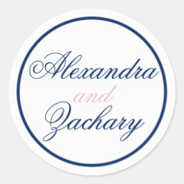 カップル結婚式の引き出物/ウェルカムバッグステッカー – ネイビー/ピンク ラウンドシール