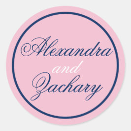 カップル結婚式の引き出物/ウェルカムバッグステッカー – ネイビー/ピンク ラウンドシール