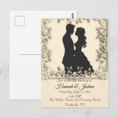 カップル結婚式招待状の黒い輪郭 ポストカード (正面/裏面)