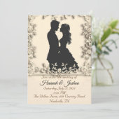 カップル結婚式招待状の黒い輪郭 招待状 (スタンド正面)