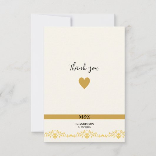 カップル結婚・モノグラムの日付装飾的なボーダー サンキューカード (正面)