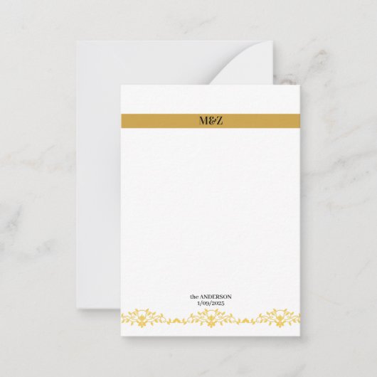 カップル結婚・モノグラムの日付装飾的なボーダー ノートカード (正面)