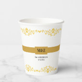 カップル結婚・モノグラムの日付装飾的なボーダー 紙コップ (裏面)