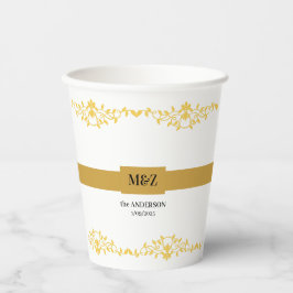 カップル結婚・モノグラムの日付装飾的なボーダー 紙コップ