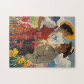 カップル緑の花1950年代のヴィンテージ ジグソーパズル (横)