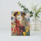 カップル緑の花1950年代のヴィンテージ ポストカード (スタンド正面)