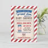 カップル編み野球ベビーシャワーヴィンテージ 招待状 (スタンド正面)