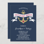 カップル航海のの赤ちゃんシャワー 招待状 (正面/裏面)