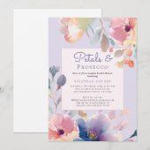 カップル花びらとプロセッコフローラブライダルシャワー 招待状 (正面/裏面)