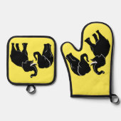 カップル象オーブンミット&ポットホルダーセット 鍋つかみ&鍋敷きセット (正面)