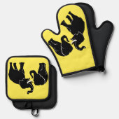 カップル象オーブンミット&ポットホルダーセット 鍋つかみ&鍋敷きセット (正面/裏面)